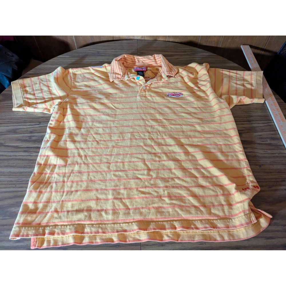 Akademiks Mens Large Yellow Orange Striped Short Sleeve Polo Shirt 99 0100964